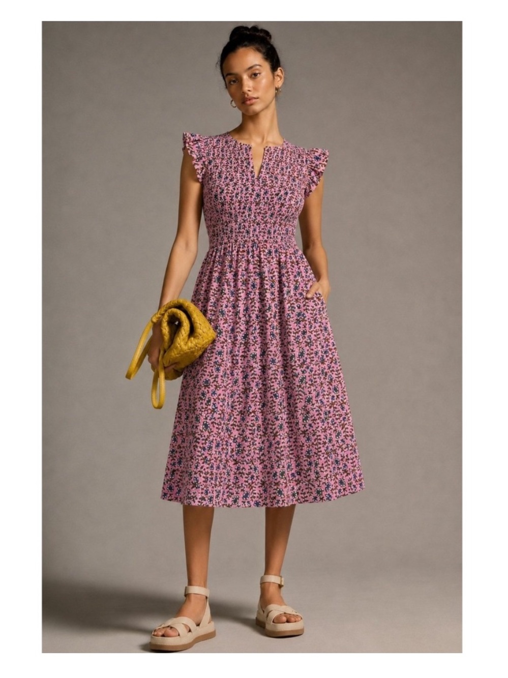 J. Crew Pink Floral Smocked Sundress with Navy Accents